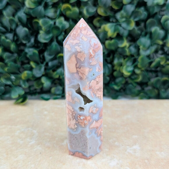 Pink Petal Agate Cotton Candy Agate crystal tower druzy witchy coquette girly - Picture 1 of 4